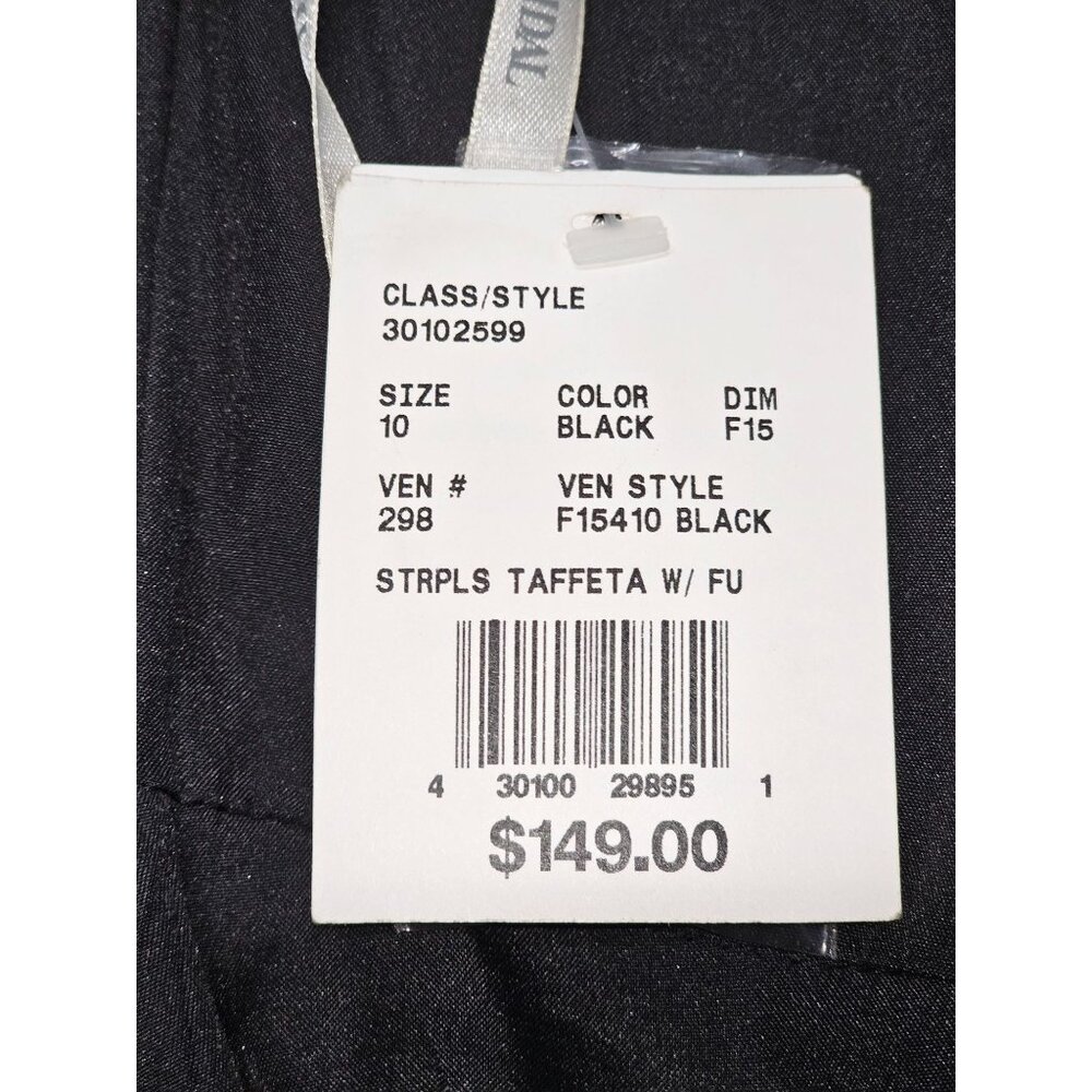 Davids Bridal Women's Black Strapless Taffeta Dress Feather Detail Size 10 369 - Picture 7 of 10